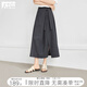 對白設(shè)計感開叉a字半身裙女2025夏新款肌理小眾通勤休閑中長傘裙 深海藍(lán) XL