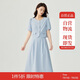茵曼法式小香風(fēng)兩件套裝女2025夏季通勤短袖襯衫A字半身裙 藍色 M