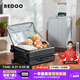 REDOO側(cè)開蓋行李箱多功能鋁框拉桿箱大容量男女密碼箱登機(jī)旅行箱子皮箱 曜石黑【側(cè)開+USB+杯架+手機(jī)架】 20英寸 登機(jī)箱【無側(cè)提支腳掛鉤】