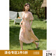 獨(dú)束大碼女裝甜美氣質(zhì)高腰碎花連衣裙夏季新品微胖mm優(yōu)雅簡約裙子 粉橙色 XL (尺碼：3) (尺碼：3)