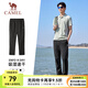 駱駝（CAMEL）速干透氣運動褲男跑步休閑直筒梭織褲子女 J15BAXN075，幻影黑，男 L
