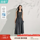 茵曼（INMAN）【原紗防曬】UPF50+女裝背心針織拼接連衣裙2025夏季新品長(zhǎng)裙子 黑灰色 L