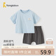 童泰（TONGTAI）嬰兒短袖套裝夏季薄款寶寶衣服男女童pp褲上衣T恤短褲藍(lán)色100cm