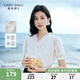 秋水伊人新中式V領(lǐng)提花小衫2025年夏季新款復(fù)古泡泡袖盤扣上衣 米白 L