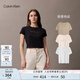 Calvin KleinJeans25春夏女士休閑印花ck辣妹正肩修身針織短袖T恤47AB817 UB1-太空黑 M