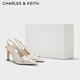 CHARLES&KEITH25秋新品氣質(zhì)尖頭蝴蝶結(jié)高跟涼鞋婚鞋七夕禮物SL1-60280488 粉白色Chalk 37 （235）