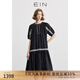EIN言法式苧麻鏤空花邊裝飾圓領(lǐng)連肩袖文藝連衣裙女2025夏新款 石墨黑 M