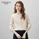 科蒙博卡2025秋冬新款圓領(lǐng)羊毛衫女裝加厚開(kāi)衫外套溫柔雅致針織毛衣上衣 奶油色 M