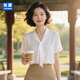 匆蒙短袖襯衫女夏季雪紡襯衫女時(shí)尚V領(lǐng)職業(yè)正裝免燙酒店銀行制服工裝