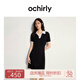 歐時(shí)力OCHIRLY polo領(lǐng)短袖針織連衣裙A字撞色透氣2025夏季新品 黑色 S