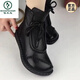 啄木鳥(niǎo)真皮復古平底短靴女2025秋冬新款防滑單靴軟底媽媽加絨棉鞋 黑色【加絨二棉】 38