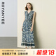 顏域碎花背心連衣裙女2025夏季新款法式復(fù)古拼接收腰V領(lǐng)魚尾長裙 藍(lán)花 L