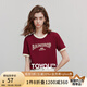 初語(yǔ)棉質(zhì)字母印花短袖T恤女2025夏季新款撞色包邊美式復(fù)古上衣 復(fù)古紅-字母 XL