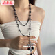 含春花哥特風(fēng)黑色十字架串珠項鏈女長(cháng)款毛衣鏈小眾設計感衛衣鏈配飾 雙層暗黑十字架流蘇項鏈