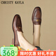 CHRISTY KAYLA巨軟復(fù)古英倫風(fēng)頭層牛皮樂(lè)福鞋簡(jiǎn)約圓頭中口單鞋 棕色 38