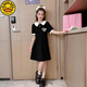 G.DUCKKIDS夏日絕美女童夏季套裝2025新款中大兒童學(xué)院風(fēng)連衣裙洋氣背帶裙子 法式小黑裙 170 cm