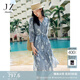 玖姿·安娜蔻【海鹽之夏】氣質(zhì)法式印花桑蠶絲連衣裙女2025夏季新款 花紋藍(lán)色 M