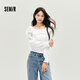 森馬（Semir）長(zhǎng)袖襯衫女短款白色繡花浪漫秋2025荷葉邊一字肩襯衣107625105003