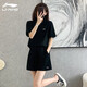 李寧（LI-NING）速干運動(dòng)套裝女士2024春夏季短袖t恤冰絲休閑跑步短褲兩件套女 黑/黑（圓領(lǐng)短袖） S/165
