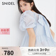 SNIDEL春夏甜美荷葉邊圓領(lǐng)印花泡泡袖襯衫上衣SWFB242090 淺藍(lán)色 均碼 （F）
