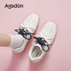 奧古獅登（Agsdon）德訓鞋女新款復古內增高鞋子女拼接百搭女板鞋 IP143219 米色 38