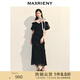 MAXRIENY法式復(fù)古花邊收腰連衣裙25春款浪漫赫本風(fēng)長裙約會小黑裙 黑色 L