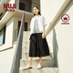 無印良品（MUJI）女式 強捻 抽褶裙 長半身裙女裙子女裝格子裙25年夏季BE1VEC5S 黑色 M （160/66A）