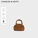 CHARLES&KEITH25秋新品復(fù)古鉚釘手提斜挎保齡球包七夕禮物CK2-30782707-1 Sienna Brown赭石棕 S