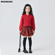 moonkids女童新年戰(zhàn)袍冬季套裝兒童秋冬紅色毛衣三件套大童拜年服過年衣服 兩件套【19722紅色毛衣+4507紅格短裙】 130 cm