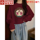 SNYDER WEAR美式衛(wèi)衣女酒紅色短款衛(wèi)衣女學(xué)院風(fēng)百搭寬松小眾套頭小個(gè)子上衣服 短款圓領(lǐng)酒紅薄款眼鏡卡通人物 M 建議75-95斤