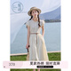 紫涵（ZIHAN）紫涵木耳邊圓領(lǐng)小飛袖連衣裙女2025夏季新款法式浪漫收腰顯瘦長裙 米杏色 M