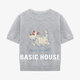 Basic House/百家好小狗刺繡薄款針織衫2025夏季減齡短袖圓領(lǐng)上衣 灰色 L