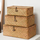 樂(lè )卡利 編織收納筐帶蓋草編收納箱桌面伴手禮藤編籃日式車(chē)載收納盒大號