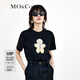 MO&Co.春夏姜餅人印花圓領(lǐng)卡通短袖小白T純棉T恤上衣女摩安珂 黑色-第2批 M 165
