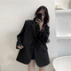 羽雅曼西服女西裝外套男女韓版寬松春秋小個(gè)子面試答辯通勤上衣長(zhǎng)袖 黑色 L碼