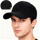 BESNOS秋冬季后封口大頭圍帽子男鴨舌帽潮保暖大碼冬天光頭羊毛呢棒球帽 不加絨 全封黑色 L 正常碼(56-59cm)