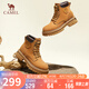 駱駝（CAMEL）大黃靴女美式反絨皮面馬丁靴粗跟工裝靴 L23W283021 黃棕 37