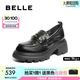 百麗（Belle）復(fù)古抓皺鎏金樂(lè)福鞋女2025秋新商場(chǎng)同款牛皮粗跟jk樂(lè)福鞋E1Y1DCA5 黑色 39