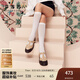 莎莎蘇[鬼馬少女]夏新款圓頭高粗跟厚底休閑運(yùn)動瑪麗珍單鞋女七夕 杏色/深啡色 38