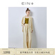 EIN言春款文藝復(fù)古利落休閑氣質(zhì)時髦顯瘦闊腿直筒長褲子 淺杏 M