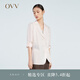 OVV2023春夏新款女裝三粒扣可卷邊19MM絲麻微收腰西服外套 粉紅（凈色）12 M