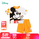 迪士尼寶寶（Disney Baby）童裝兒童套裝活力夏日米奇男童卡通短袖套裝純棉 橙白 6歲/身高130cm