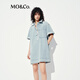 MO&Co.牛仔連衣裙2025夏新品鹽系淺藍(lán)棉質(zhì)設(shè)計(jì)感附印花絲巾MBE2DRS011 牛仔藍(lán)色 L /170