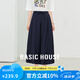 百家好（Basic House）Basic House/百家好彈力抽繩收腰顯瘦夏季新款寬松闊腿休閑長褲女 藏青 L