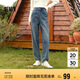 森馬（Semir）牛仔褲女抓毛長褲舒適復(fù)古風(fēng)2024冬季潮流寬松錐形褲109724124003