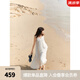 ELLE【淺白月光】白色拼接花邊吊帶連衣裙女2025夏新款海邊沙灘裙 白色 S