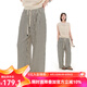雲(yún)上生活【泡泡條紋褲】薄款透氣抽繩直筒褲2025夏季顯瘦休閑褲女K0504 黑米條紋 L （建議120-135斤左右）