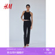 H&M女裝休閑褲夏季柔軟合身直筒微喇舒適簡約長褲1242094 黑色 160/72 S