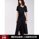 ELLE復(fù)古高級感收腰顯瘦開叉連衣裙女2025夏季新款小眾赫本風(fēng)黑裙 黑色 L