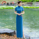 走秀旗袍新款2025新款高端優(yōu)雅氣質(zhì)改良年輕款長(zhǎng)款T臺(tái)禮儀演出服 藍(lán)色 5XL